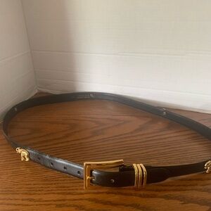 Black Leather Belt with Gold Elephant, zebra lion Accents safari theme